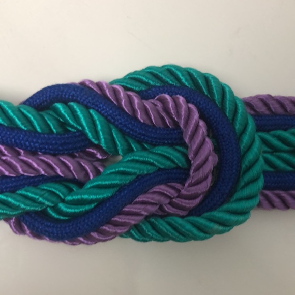 Vintage 80s Braided Rope Cord Belt Purple Blue Teal w Hook Clasp 25” Waist - Picture 7 of 10